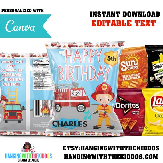 Fireman Party Favor Chip Bags Personalized Goodie Bags Il_570xn
