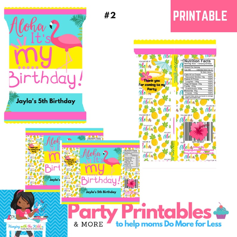 Flamingo party Favors -Custom Chip Bags- flamingo birthday Printable