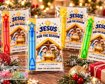 Personalized Nativity Bubble Wand Card, Christian Christmas Party Favor, Sunday School Gift, Church Holiday Favor