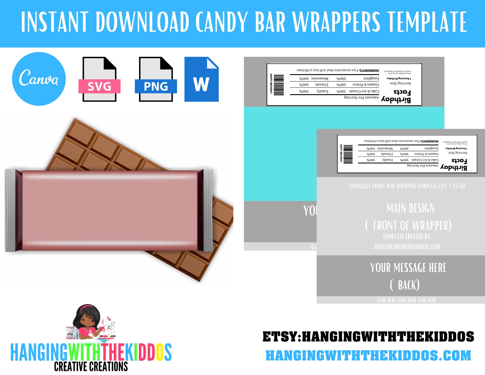 Chocolate Bar: Blank Candy Bar Wrapper Template Instant Download  Canva  Editable Template Pertaining To Blank Candy Bar Wrapper Template