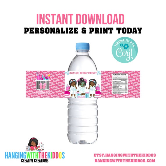 Girls Spa Party Personalized Spa Day Water Bottle Labels | Great for Slumber Party-Sleepover Party Printable Il_570xn