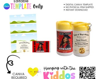 Plantilla de etiquetas para toallitas húmedas de graduación, recuerdo para la fiesta de graduación de 2026, manualidades con fotos (descarga digital)