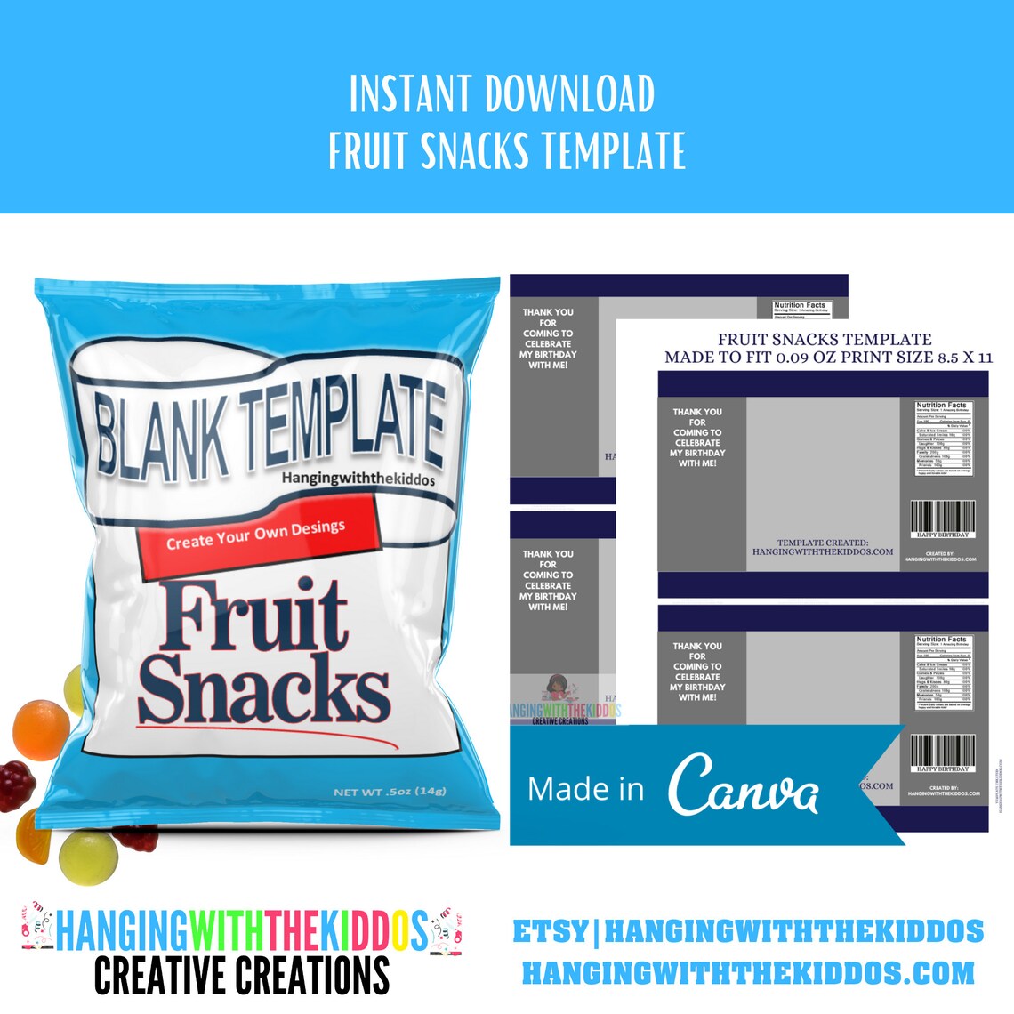Blank Fruit Snacks Template Canva Editable Template 0.9 OZ Etsy