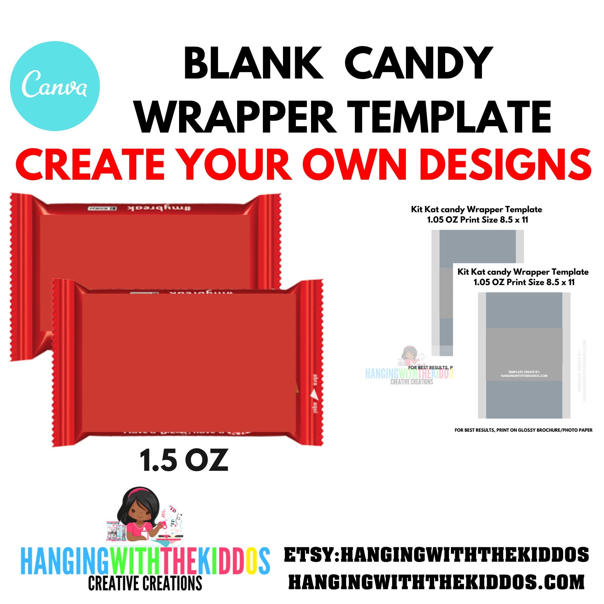 Kit Kat candy Wrapper Template Instant Download |  Canva Editable Tem…