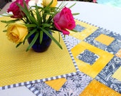 Yellow and Gray Modern Log Cabin Patchwork Table Runner, Gray and Yellow Modern Patchwork Table Topper, Modern Quilted Table Runner,