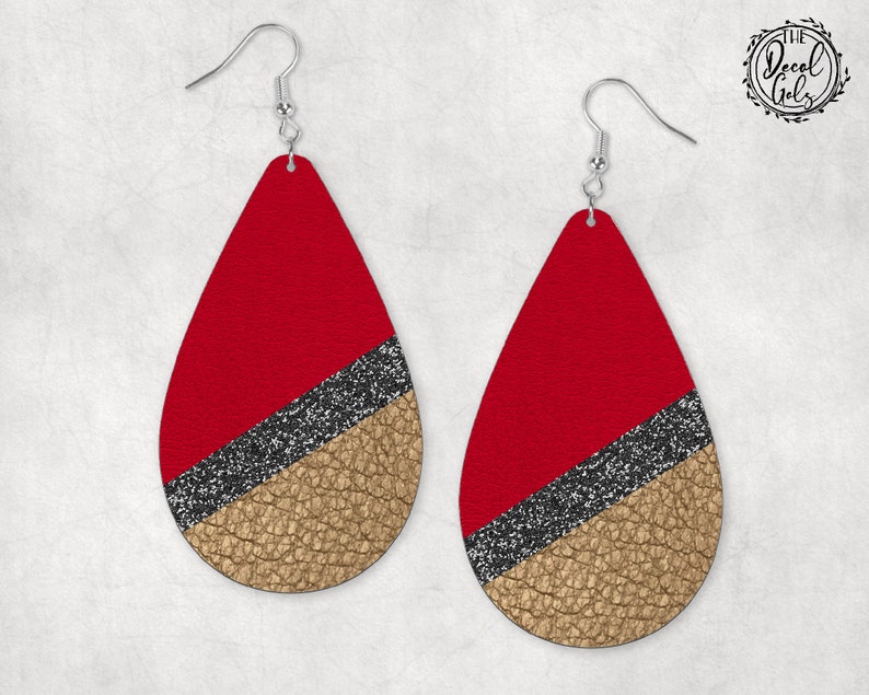Faux Red Brown Leather Black Glitter Earring Teardrop Template Etsy