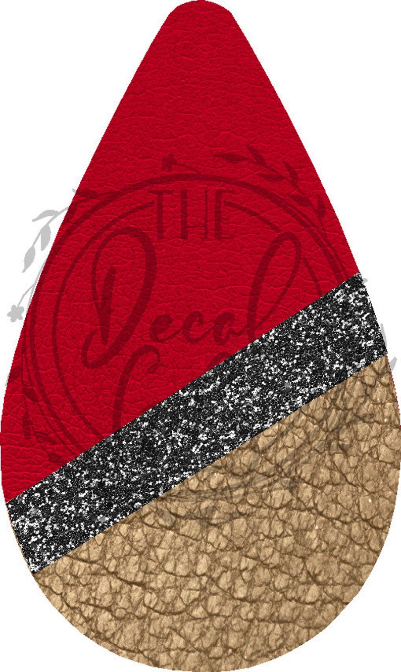 Faux Red Brown Leather Black Glitter Earring Teardrop Template Etsy