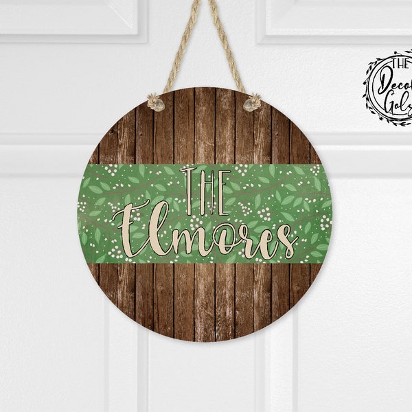 Faux Dark Wood Winter Theme Round Door Hanger Sublimation Design Digital Download Template PNG file