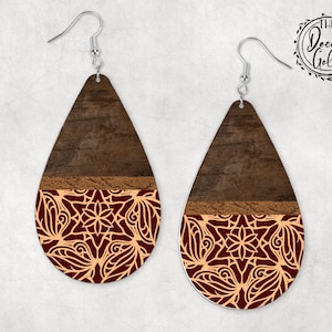 Faux Bois Bourgogne Boho Fall Aparecium Grande Boucle d’Oreille Teardrop Sublimation Modèle Grande Taille Numérique Télécharger Modèle Fichier PNG