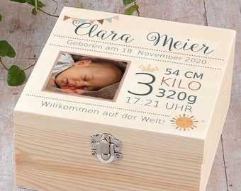 Erinnerungsbox Baby, Personalisiertes Geschenk Baby, Geschenk Mädchen, Geschenk Junge, Foto Geschenk