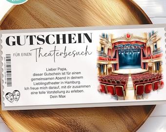Theater Gutschein Vorlage zum Ausdrucken | Geschenkgutschein Theatervorstellung | Kabarett Aufführung Geschenkidee
