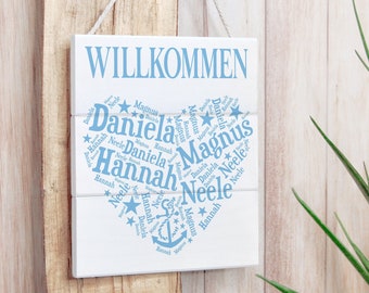 Türschild | Familienschild | Willkommensschild mit Namen | Eingangsschild für die Haustür