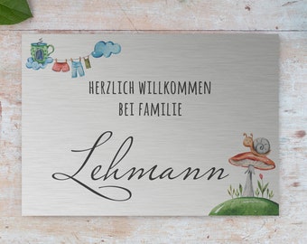 Personalisiertes Türschild aus Edelstahl, Familienschild für draußen zum aufhängen