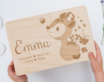 Erinnerungskiste Baby | Babygeschenk | Bambi | Geschenk zur Geburt | Holzkiste Taufe | Aufbewahrung Kinderzimmer