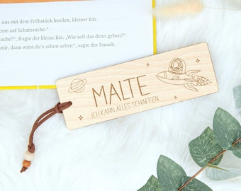 Personalized bookmark | Space | with wish slogan | Young | Children's book | Gift for children | Wood