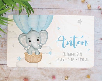 Birth souvenir box personalized wooden box | with dates of birth | Baby Shower Gift | with elephant and hot air balloon
