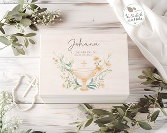 Personalized baptism gift, memory box - flowers & baptismal font - baptism gift storage for candle