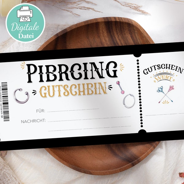 Personalisierter Piercing Gutschein PDF Ohrpiercing Ohrringe Vorlage zum Ausdrucken Ohrenpiercing Bearbeitbare Gutscheine Download