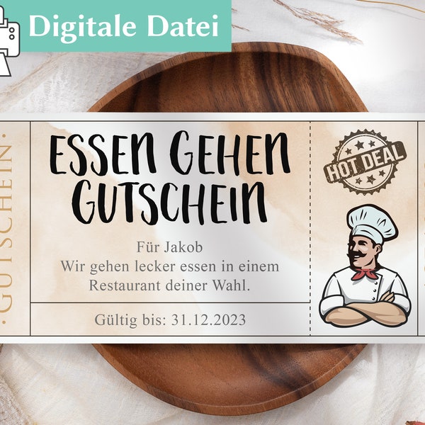 Gutschein Essen gehen | Vorlage editierbar | Ausdrucken | Zeit statt Zeug | Printable | zusammen Essen | Geschenkidee | Restaurant