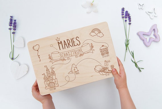 Schatzkiste Baby, Geschenke zur Geburt, Erinnerungskiste Kinder, Personalisiertes Geschenk Kinder, Holzkiste, Holzbox, Erinnerungsgeschenk