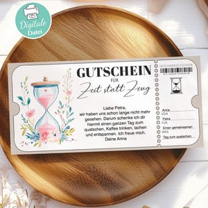 Gutschein Zeit statt Zeug – Gemeinsame Zeit schenken, Geschenkgutschein zum Ausdrucken, Geschenkidee für beste Freundin & Mama