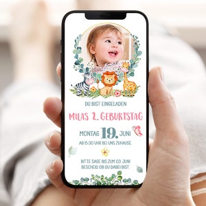 Digitale Einladung Kindergeburtstag | E Card mit Foto | 1. Geburtstag Einladung WhatsApp | Personalisierte Einladung Geburtstagsparty
