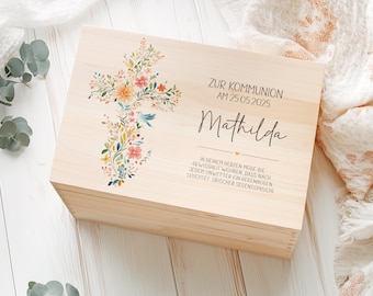 Erinnerungsbox Kommunion personalisiert aus Holz | Geschenk zur Erstkommunion für Kerze, Gebetbuch & Geldgeschenk