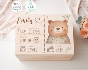 Erinnerungskiste zur Geburt, Erinnerungsbox mit Name des Babys, Personalisierte Holzkiste zur Taufe, Geschenk zur Geburt, Geschenk, Baby