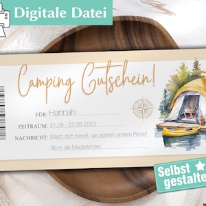 Gutschein Camping | zum ausdrucken | Personalisierter Gutschein | Gutschein Karte | Einzigartige Geschenkidee | Gutschein Reise