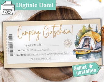 Gutschein Camping | zum ausdrucken | Personalisierter Gutschein | Gutschein Karte | Einzigartige Geschenkidee | Gutschein Reise