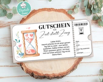 Gutschein Zeit statt Zeug - Zeit verschenken, Geschenkgutschein zum Ausdrucken, Geschenkidee für beste Freundin & Mama