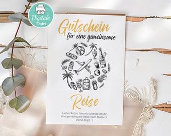 Reisegutschein Vorlage zum Download, Personalisierter Gutschein Verreisen | Gutschein Karte | Zeit statt Zeug | Einzigartige Geschenkidee