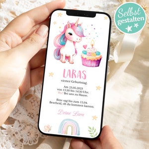 Digitale Einladung Kindergeburtstag Einhorn | selbst gestalten | E-Card Kindergeburtstag |  1. Geburtstag | Geburtstagsparty Mädchen