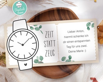 Voucher template Time instead of stuff Template for printing Gift voucher Time instead of stuff Gift idea, print template as PDF for download