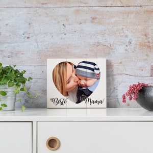 Geschenk für Mama Herz Fotoschild personalisiert Muttertagsgeschenk Foto auf Holz Bild 2