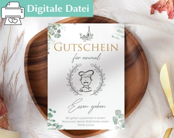 Gutschein Essen gehen | Vorlage editierbar | Ausdrucken | Zeit statt Zeug | Kleinigkeit | zusammen Essen | Geschenkidee | Restaurant