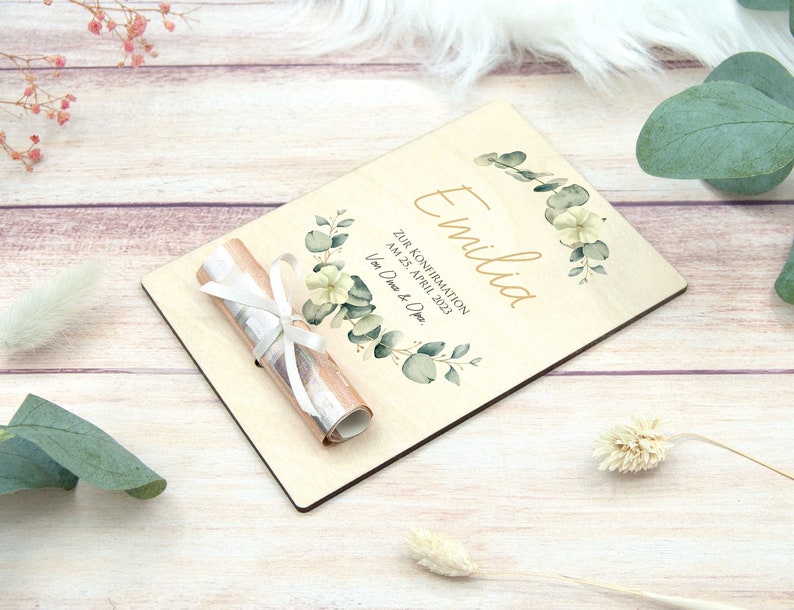 Gift of money for confirmation, personalized gift card with eucalyptus image 5