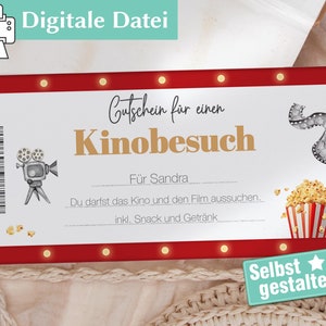 Kinogutschein | Personalisierter Gutschein | Geschenkgutschein Vorlage | zum ausdrucken | Gutschein Kino | Kino Einladung personalisiert