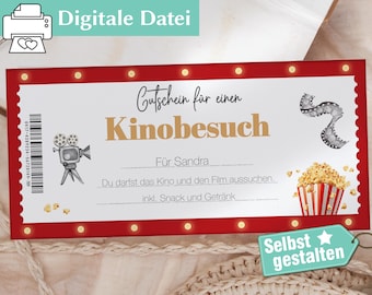 Kinogutschein | Personalisierter Gutschein | Geschenkgutschein Vorlage | zum ausdrucken | Gutschein Kino | Kino Einladung personalisiert