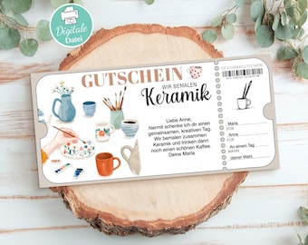 Gutschein Keramik bemalen, Gutschein Karte, Einzigartige Geschenkidee