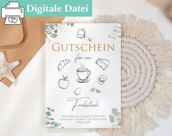 Gutschein Frühstück | Vorlage | Frühstücken | Kleinigkeit | Gutschein Weihnachten ausdrucken | Geschenkidee | Frühstücksgutschein | Freundin