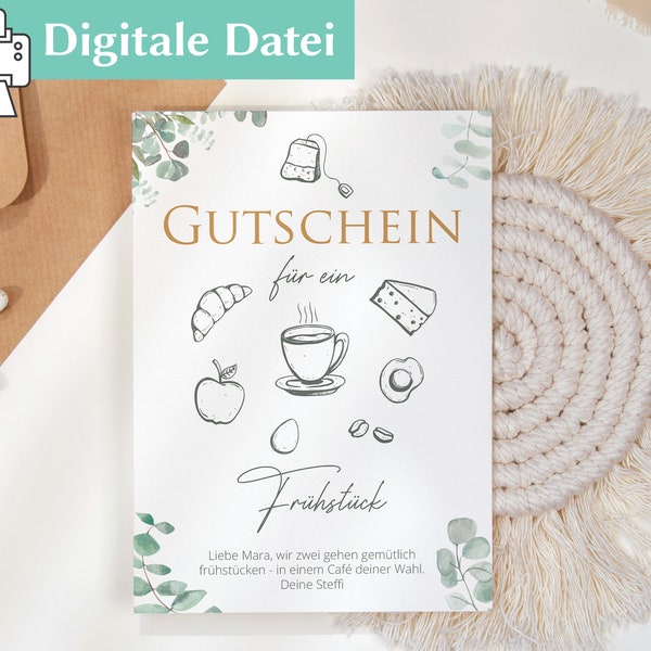 Gutschein Frühstück | Vorlage | Frühstücken | Kleinigkeit | Gutschein Weihnachten ausdrucken | Geschenkidee | Frühstücksgutschein | Freundin