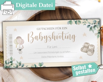 Baby Fotoshooting Gutschein Editierbar - Geschenkgutschein Vorlage zum ausdrucken