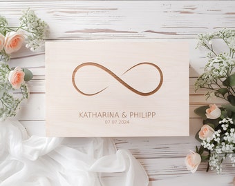 Erinnerungsbox zur Hochzeit, Hochzeitskiste aus Holz mit Unendlichkeitszeichen das besondere Hochzeitsgeschenk