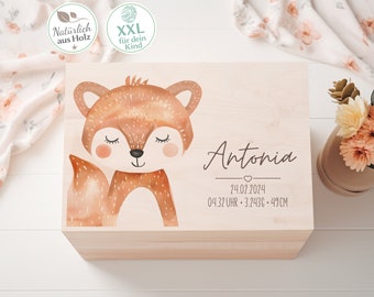 Baby Geschenkbox Fuchs Motiv Personalisierte Erinnerungskiste Taufgeschenk Handgefertigte Schatztruhe Geschenk zur Geburt aus Holz