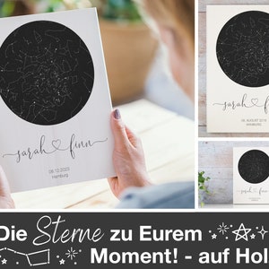 Unvergessliches Geschenk für Freund oder Freundin. Personalisierte Sternenkarte zum Jahrestag oder Hochzeitstag.