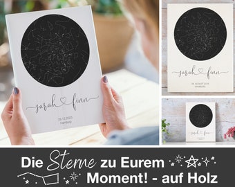 Unvergessliches Geschenk für Freund oder Freundin. Personalisierte Sternenkarte zum Jahrestag oder Hochzeitstag.