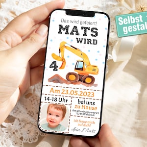 Digitale Einladung Kindergeburtstag Bagger E-Card Kindergeburtstag Party Geburtstag Einladung 1. Geburtstag Geburtstagsparty 5 6 7 8 9