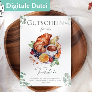 Frühstück Gutschein | Vorlage | Frühstücken | Kleinigkeit | Gutschein zum Ausdrucken | Geschenkidee | Frühstücksgutschein | Freundin