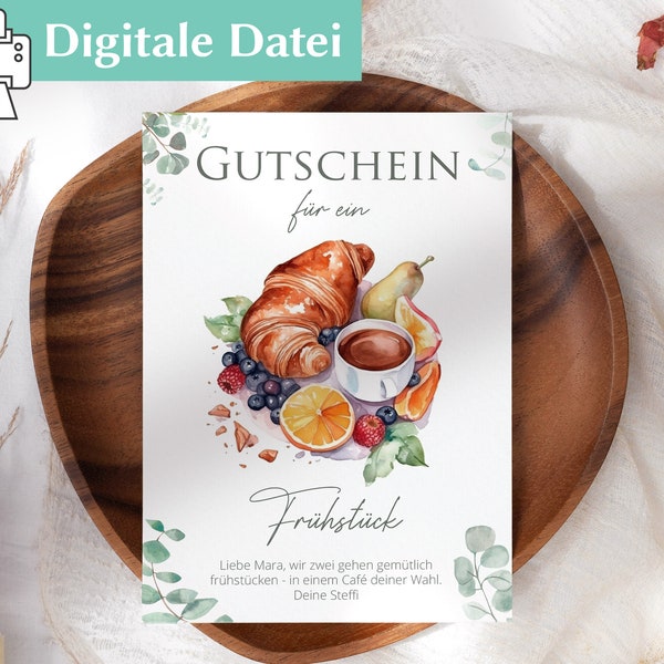 Frühstück Gutschein | Vorlage | Frühstücken | Kleinigkeit | Gutschein zum Ausdrucken | Geschenkidee | Frühstücksgutschein | Freundin